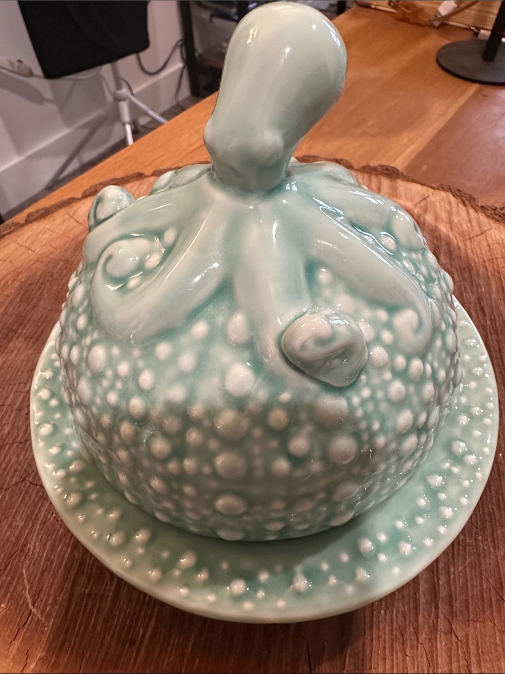 Seafoam Green Octopus Ceramic Butter Dish  - Nautical -  Whimsical